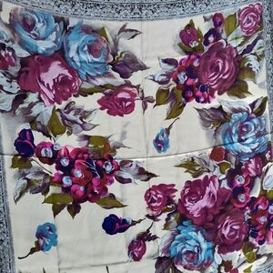 Vintage Floral Echo Navy Blue Satin Scarf